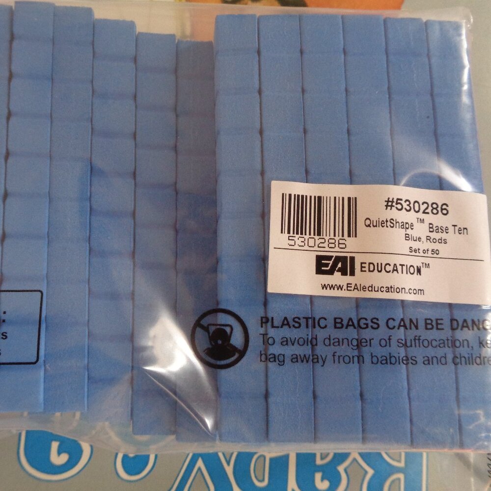 EAI Education QuietShape Base Ten Blue Rods Blocks Math Manipulatives (50)